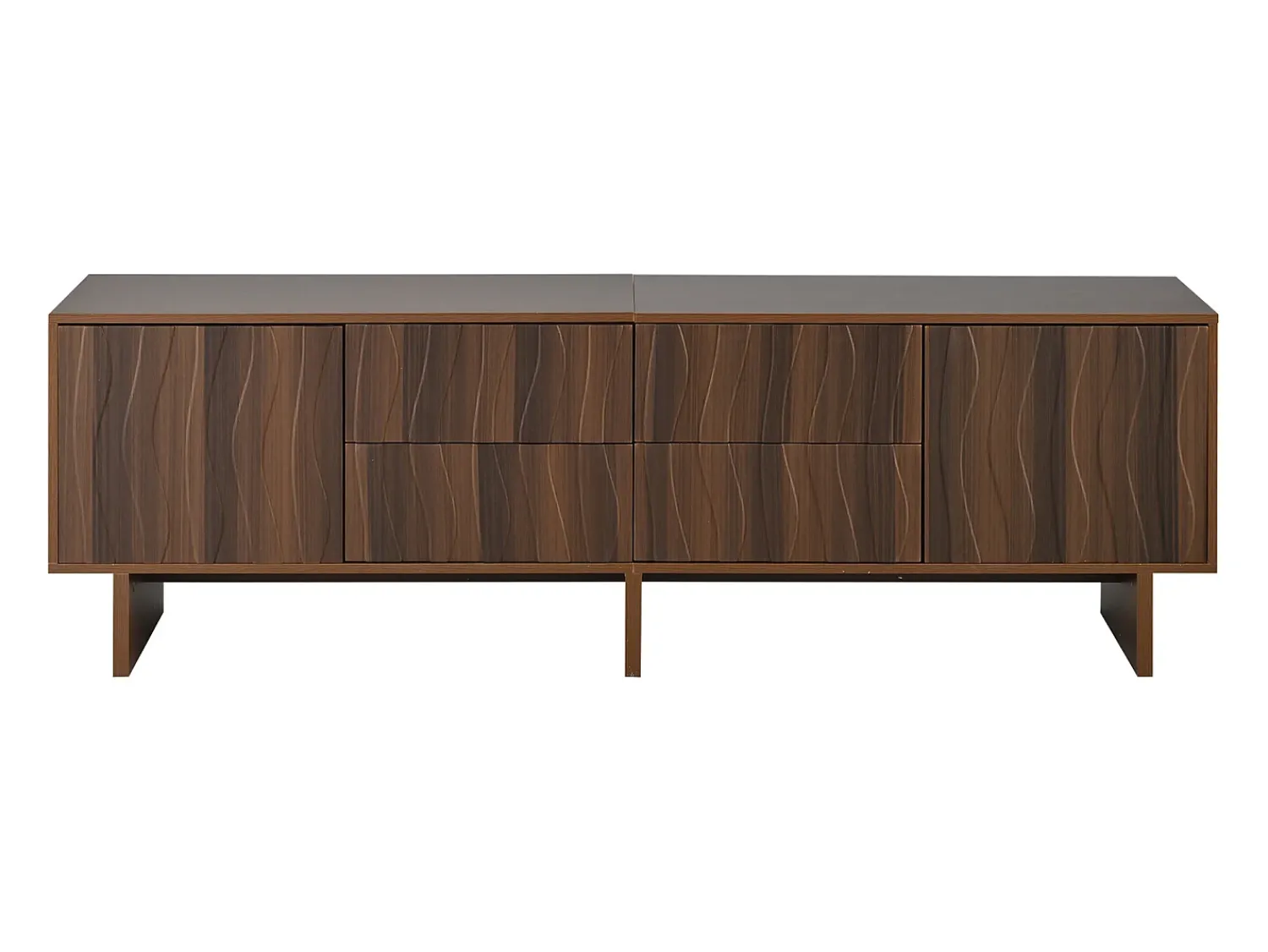 Móvel De Tv|ModernLuxe Móvel de TV 180x40x56 cm - 4 gavetas e 2 portas - design ondulado - painéis de partículas - cor nogueira escura Castanho