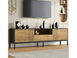 ModernLuxe Móvel de TV 170x35x50 cm - 2 portas e 1 gaveta - TV até 70 polegadas - Painéis de partículas - Natural e preto^ Móvel De Tv
