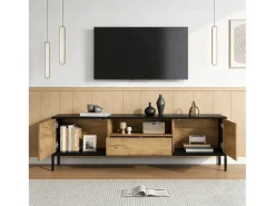 ModernLuxe Móvel de TV 170x35x50 cm - 2 portas e 1 gaveta - TV até 70 polegadas - Painéis de partículas - Natural e preto^ Móvel De Tv