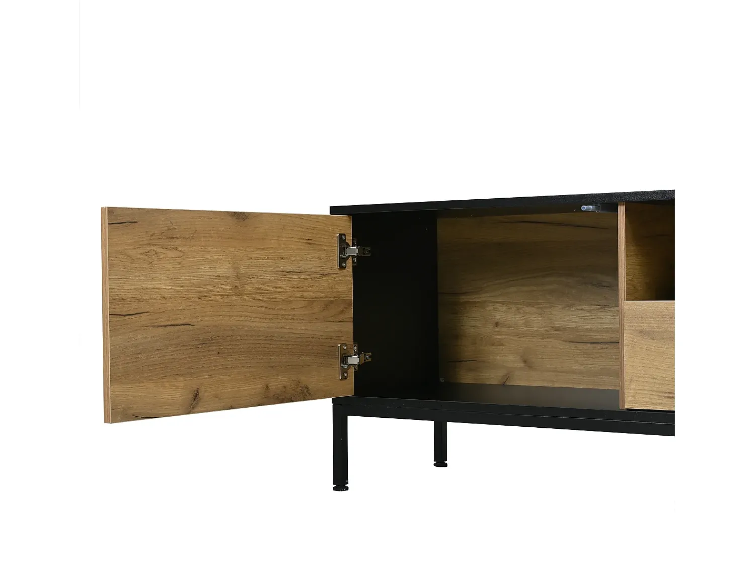 ModernLuxe Móvel de TV 170x35x50 cm - 2 portas e 1 gaveta - TV até 70 polegadas - Painéis de partículas - Natural e preto^ Móvel De Tv