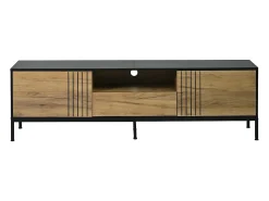 ModernLuxe Móvel de TV 170x35x50 cm - 2 portas e 1 gaveta - TV até 70 polegadas - Painéis de partículas - Natural e preto^ Móvel De Tv