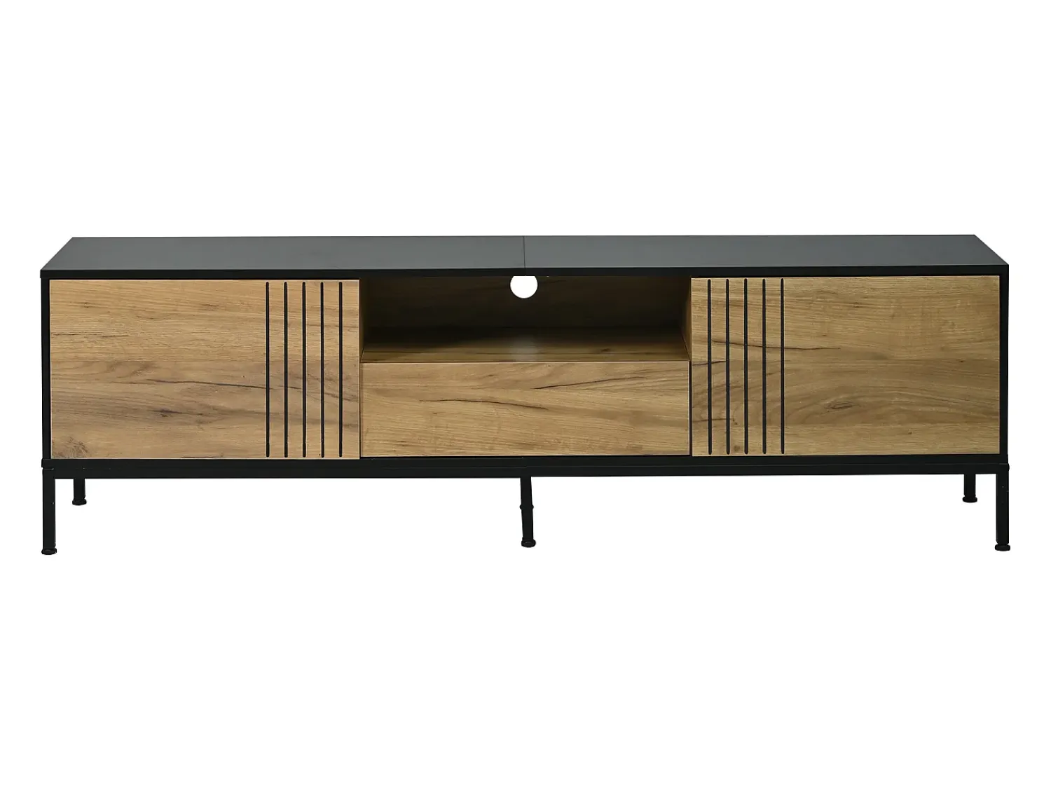 ModernLuxe Móvel de TV 170x35x50 cm - 2 portas e 1 gaveta - TV até 70 polegadas - Painéis de partículas - Natural e preto^ Móvel De Tv