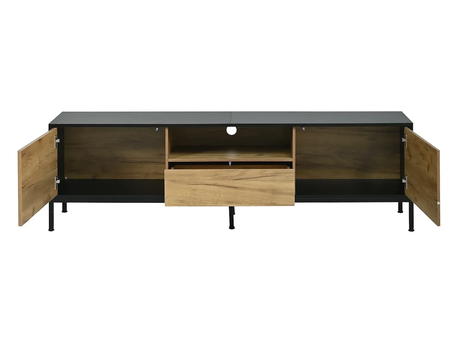 ModernLuxe Móvel de TV 170x35x50 cm - 2 portas e 1 gaveta - TV até 70 polegadas - Painéis de partículas - Natural e preto^ Móvel De Tv