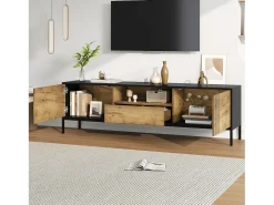 ModernLuxe Móvel de TV 170x35x50 cm - 2 portas e 1 gaveta - TV até 70 polegadas - Painéis de partículas - Natural e preto^ Móvel De Tv
