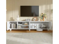 Clearance ModernLuxe Móvel de TV 200x40x44 cm - 3 portas - Armazenamento semifechado - Portas estampadas - Painéis de partículas - Branco