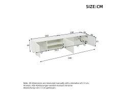Clearance ModernLuxe Móvel de TV 200x40x44 cm - 3 portas - Armazenamento semifechado - Portas estampadas - Painéis de partículas - Branco
