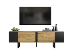 Móvel De Tv|ModernLuxe Móvel de TV 180x40x55 cm - 2 portas e prateleiras abertas - TV até 75 polegadas - Painéis de partículas - Natural e preto Natural claro