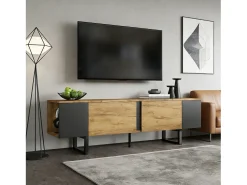 Móvel De Tv|ModernLuxe Móvel de TV 180x40x55 cm - 2 portas e prateleiras abertas - TV até 75 polegadas - Painéis de partículas - Natural e preto Natural claro