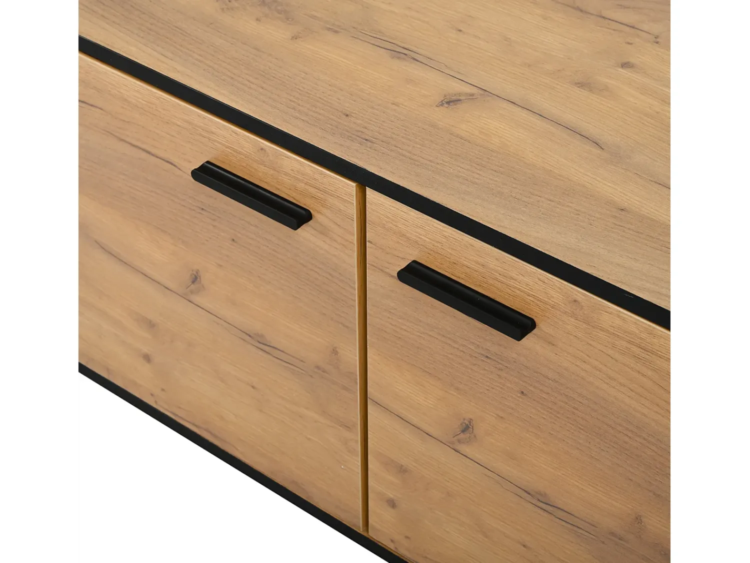 ModernLuxe Móvel de TV 180x32.5x50 cm - 3 portas e 1 gaveta - Armazenamento semifechado - Painéis de partículas - Preto e natural^ Móvel De Tv