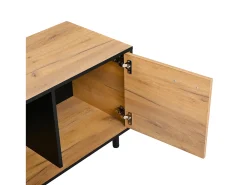ModernLuxe Móvel de TV 180x32.5x50 cm - 3 portas e 1 gaveta - Armazenamento semifechado - Painéis de partículas - Preto e natural^ Móvel De Tv