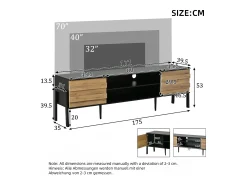 Outlet ModernLuxe Móvel de TV 175x39,5x53 cm - 2 portas e armazenamento aberto - Painéis de partículas - Natural e preto Natural claro
