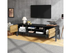 Outlet ModernLuxe Móvel de TV 175x39,5x53 cm - 2 portas e armazenamento aberto - Painéis de partículas - Natural e preto Natural claro