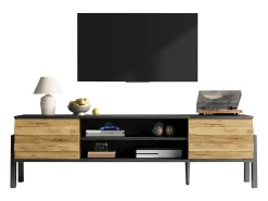 Outlet ModernLuxe Móvel de TV 175x39,5x53 cm - 2 portas e armazenamento aberto - Painéis de partículas - Natural e preto Natural claro