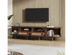 Móvel De Tv*ModernLuxe Móvel de TV 170x40x40 cm - com 2 gavetas de rattan - 2 portas corrediças - MDF - Marrom Castanho