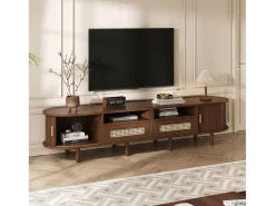 Móvel De Tv*ModernLuxe Móvel de TV 170x40x40 cm - com 2 gavetas de rattan - 2 portas corrediças - MDF - Marrom Castanho
