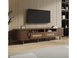 Móvel De Tv*ModernLuxe Móvel de TV 170x40x40 cm - com 2 gavetas de rattan - 2 portas corrediças - MDF - Marrom Castanho