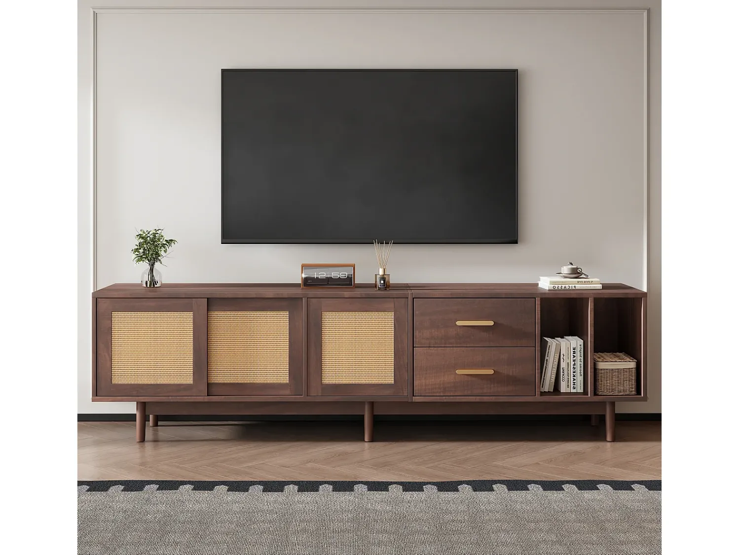 ModernLuxe Móvel de TV 190x40x52 cm - com 2 gavetas - com compartimentos de armazenamento - para TV de 75" -^ Móvel De Tv