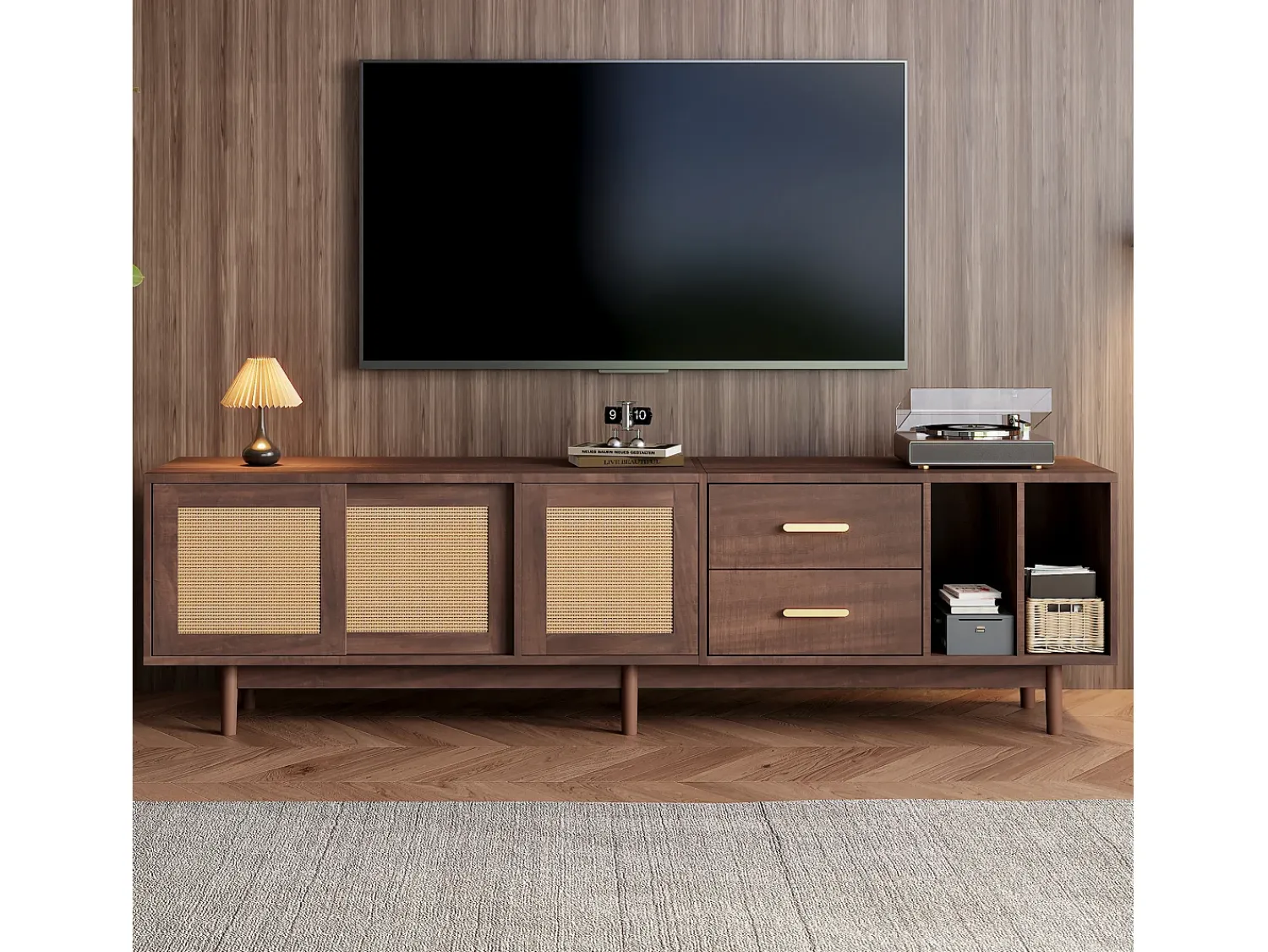 ModernLuxe Móvel de TV 190x40x52 cm - com 2 gavetas - com compartimentos de armazenamento - para TV de 75" -^ Móvel De Tv