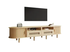New ModernLuxe Móvel de TV 170x40x40 cm - com 2 gavetas de rattan - 2 portas corrediças - MDF - Natural Natural claro