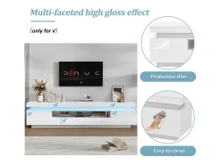 ModernLuxe Móvel de TV 175x38x45 cm - com 2 portas e 1 gaveta - com iluminação LED - Acabamento brilhante -^ Móvel De Tv