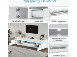 ModernLuxe Móvel de TV 175x38x45 cm - com 2 portas e 1 gaveta - com iluminação LED - Acabamento brilhante -^ Móvel De Tv