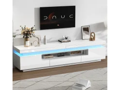 ModernLuxe Móvel de TV 175x38x45 cm - com 2 portas e 1 gaveta - com iluminação LED - Acabamento brilhante -^ Móvel De Tv