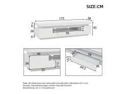 ModernLuxe Móvel de TV 175x38x45 cm - com 2 portas e 1 gaveta - com iluminação LED - Acabamento brilhante -^ Móvel De Tv