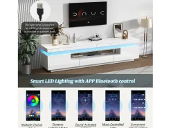 ModernLuxe Móvel de TV 175x38x45 cm - com 2 portas e 1 gaveta - com iluminação LED - Acabamento brilhante -^ Móvel De Tv