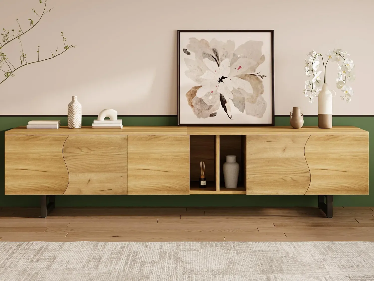 Móvel De Tv|ModernLuxe Móvel de TV 191x38x46,5 cm - com 5 portas - Acabamento de madeira - MDF + painéis de partículas - Natural Natural claro