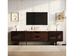 ModernLuxe Móvel de TV 180x40x45 cm - con 2 gavetas e 2 portas de persiana - MDF - Cor nogueira^ Móvel De Tv