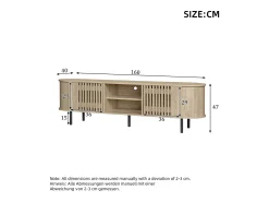 Móvel De Tv*ModernLuxe Móvel de TV 160x40x47 cm - con 2 portas - Armazenamento semifechado - Design vazado - Pés de metal - MDF - Natural Natural claro