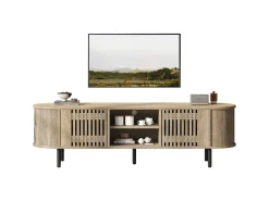 Móvel De Tv*ModernLuxe Móvel de TV 160x40x47 cm - con 2 portas - Armazenamento semifechado - Design vazado - Pés de metal - MDF - Natural Natural claro