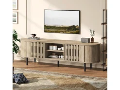 Móvel De Tv*ModernLuxe Móvel de TV 160x40x47 cm - con 2 portas - Armazenamento semifechado - Design vazado - Pés de metal - MDF - Natural Natural claro