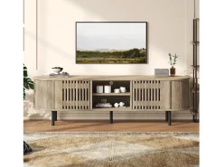 Móvel De Tv*ModernLuxe Móvel de TV 160x40x47 cm - con 2 portas - Armazenamento semifechado - Design vazado - Pés de metal - MDF - Natural Natural claro