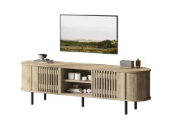 Móvel De Tv*ModernLuxe Móvel de TV 160x40x47 cm - con 2 portas - Armazenamento semifechado - Design vazado - Pés de metal - MDF - Natural Natural claro