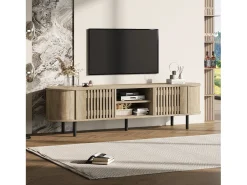 Móvel De Tv*ModernLuxe Móvel de TV 160x40x47 cm - con 2 portas - Armazenamento semifechado - Design vazado - Pés de metal - MDF - Natural Natural claro