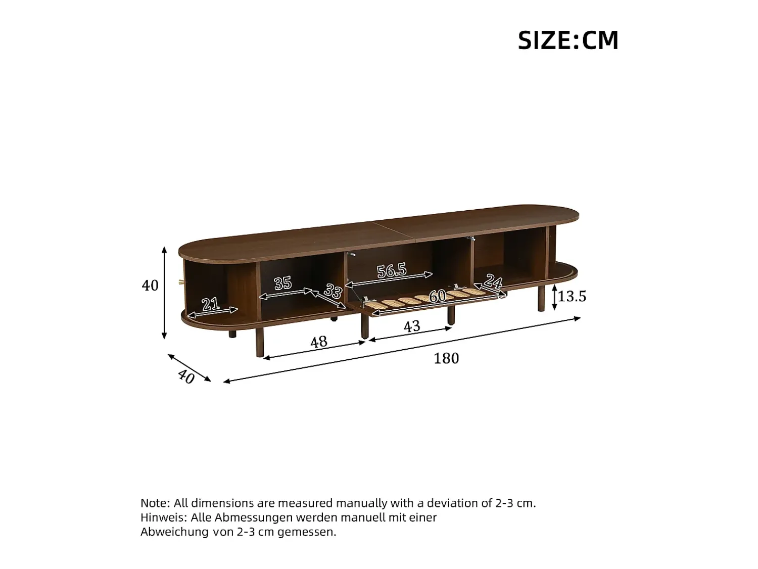 ModernLuxe Móvel de TV 180x40x40 cm - Design em rattan - 2 portas de enrolar e 1 porta basculante - MDF - Marrom^ Móvel De Tv