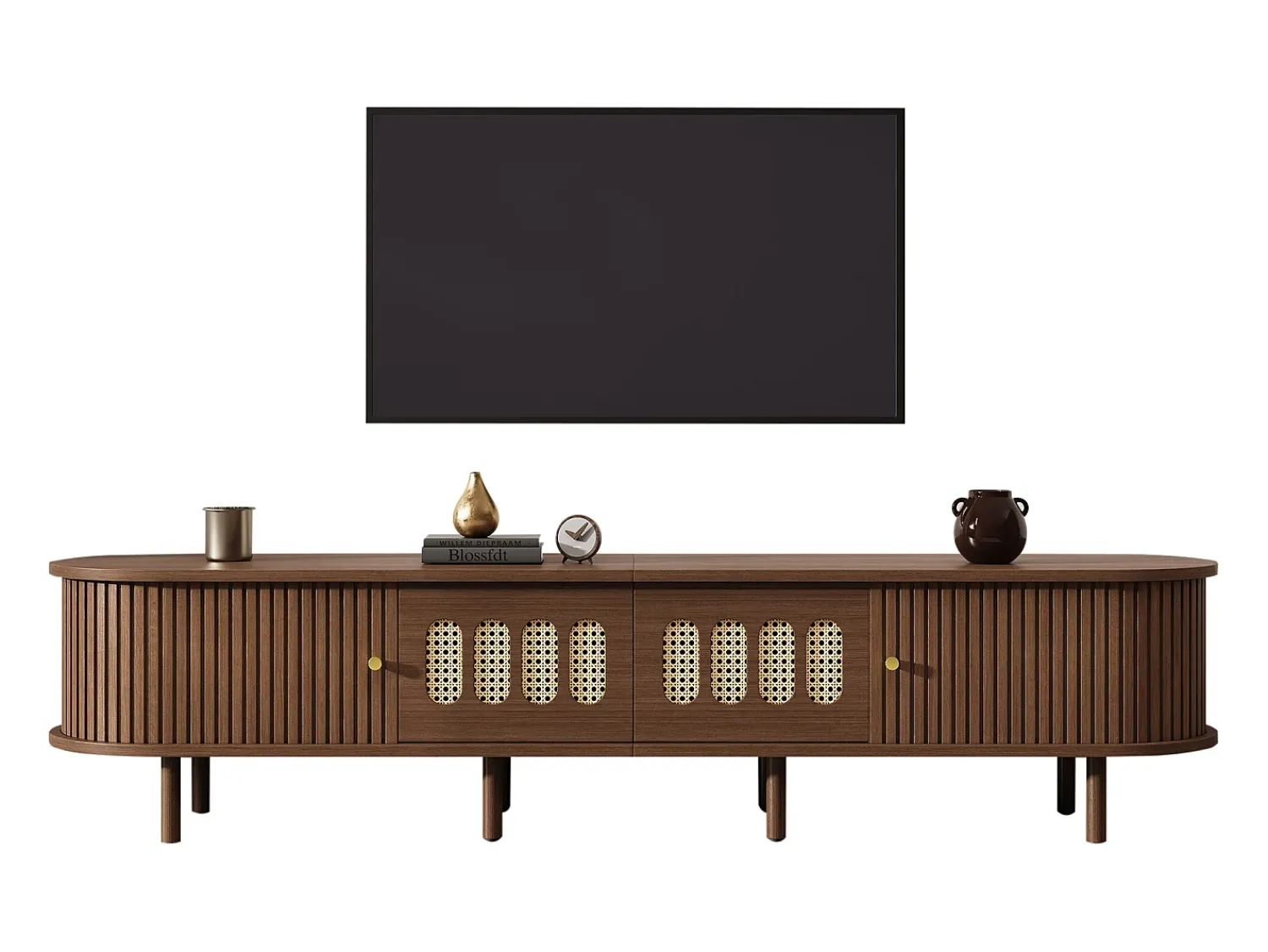 ModernLuxe Móvel de TV 180x40x40 cm - Design em rattan - 2 gavetas e 2 portas de correr - MDF - Marrom^ Móvel De Tv