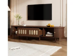 ModernLuxe Móvel de TV 180x40x40 cm - Design em rattan - 2 gavetas e 2 portas de correr - MDF - Marrom^ Móvel De Tv