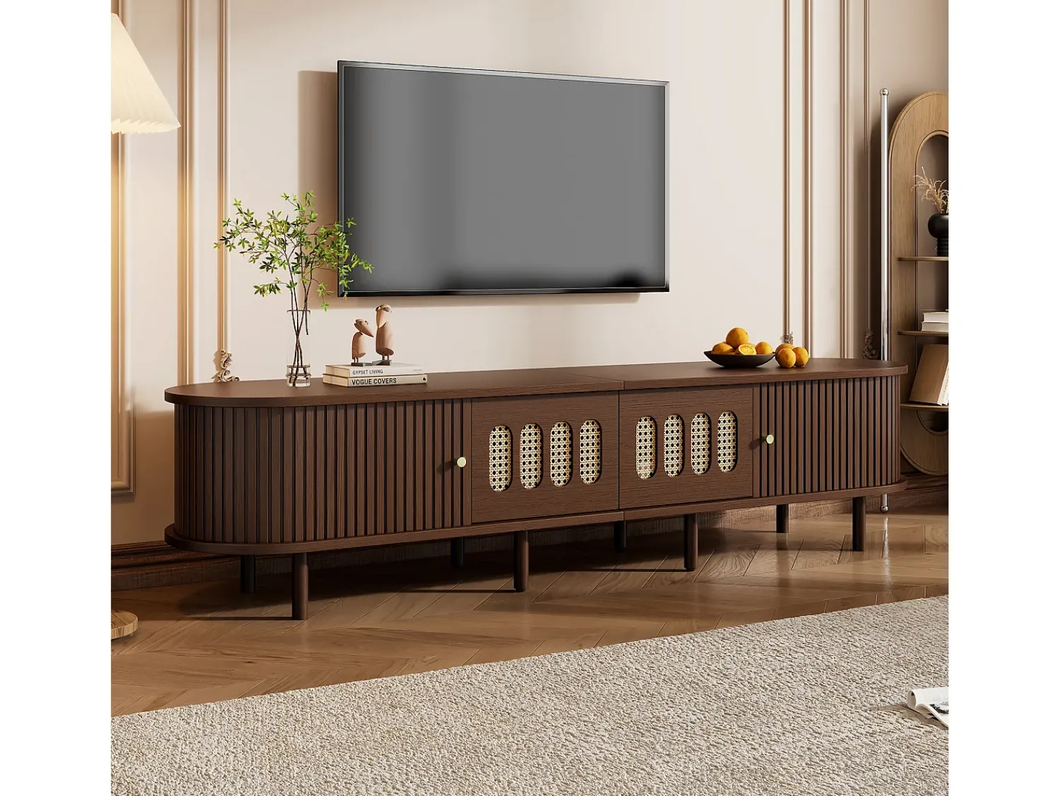 ModernLuxe Móvel de TV 180x40x40 cm - Design em rattan - 2 gavetas e 2 portas de correr - MDF - Marrom^ Móvel De Tv