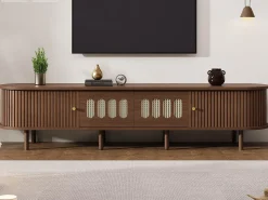 ModernLuxe Móvel de TV 180x40x40 cm - Design em rattan - 2 gavetas e 2 portas de correr - MDF - Marrom^ Móvel De Tv