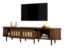 ModernLuxe Móvel de TV 180x40x40 cm - Design em rattan - 2 gavetas e 2 portas de correr - MDF - Marrom^ Móvel De Tv