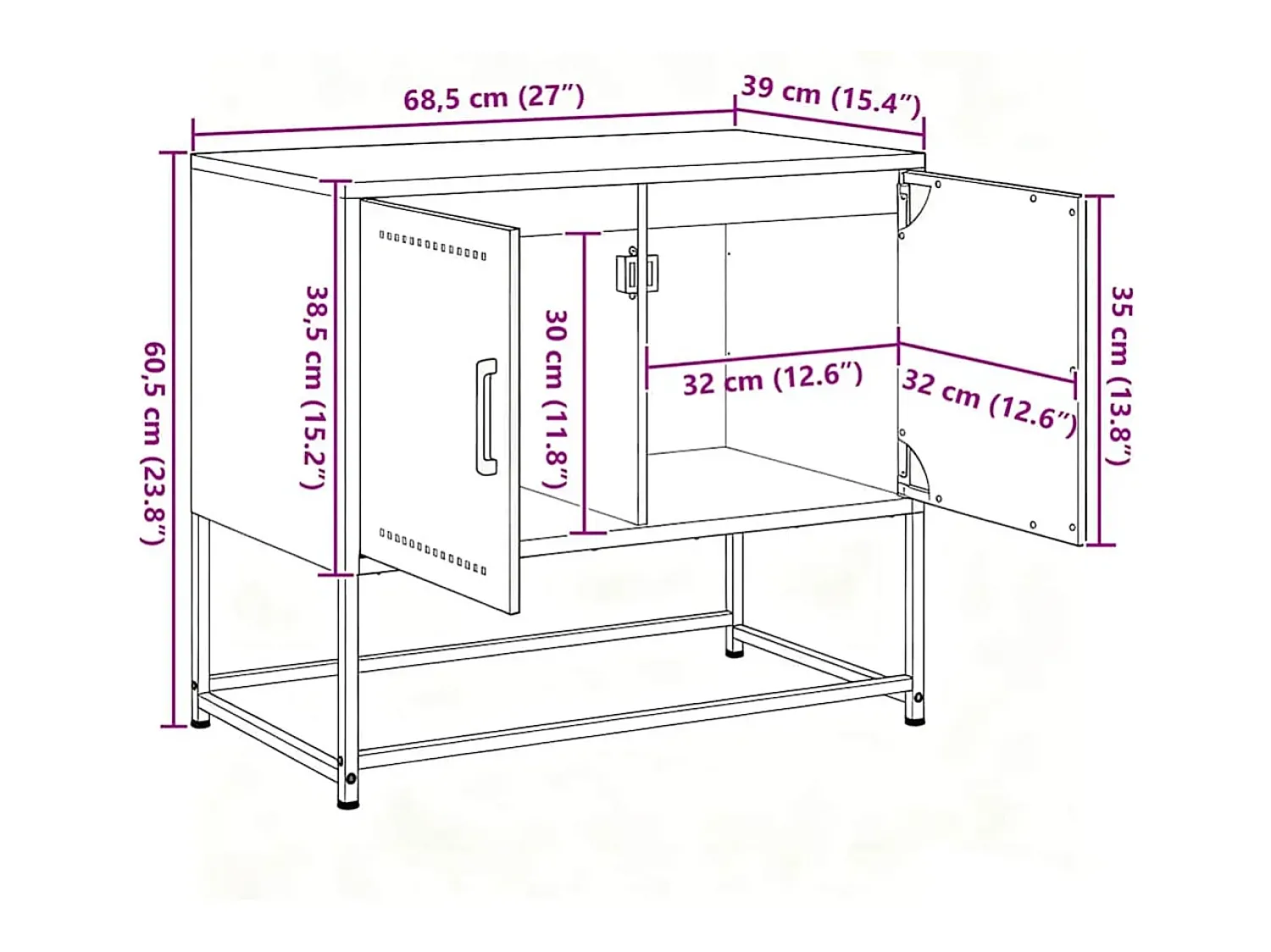 Online vidaxl Móvel de TV 68,5x39x60,5 cm aço Branco