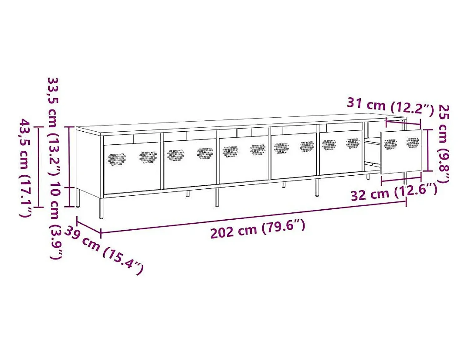 vidaxl Móvel de TV 202x39x43,5 cm aço laminado a frio antracite^ Móvel De Tv