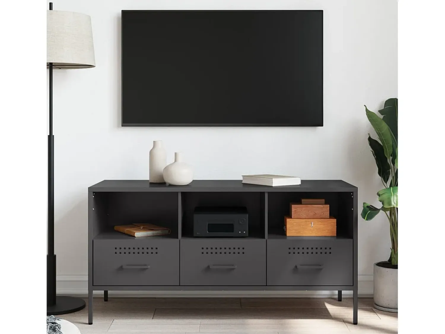 New Móvel de TV 100,5x39x50,5 cm aço PT896946 Preto