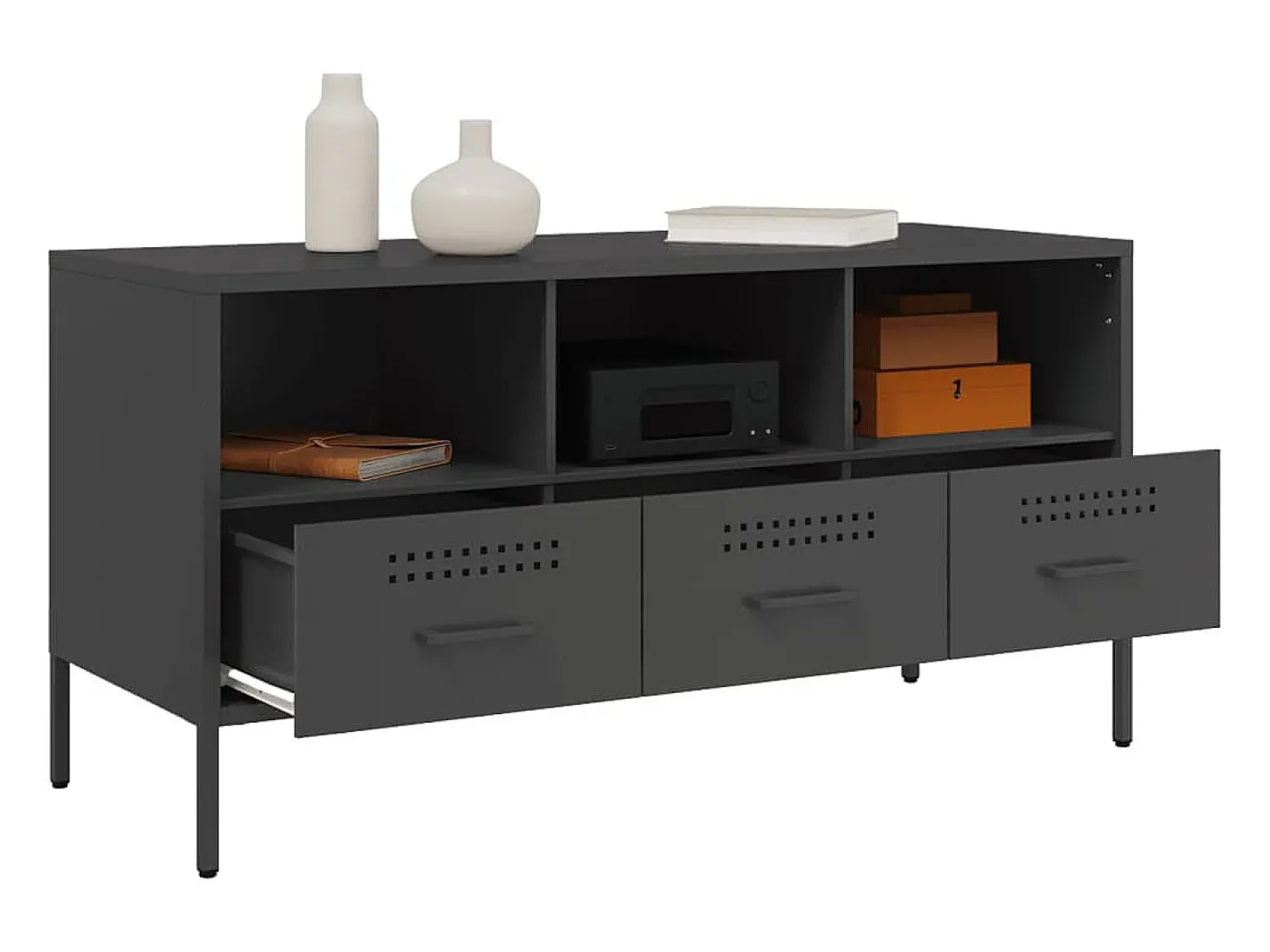New Móvel de TV 100,5x39x50,5 cm aço PT896946 Preto