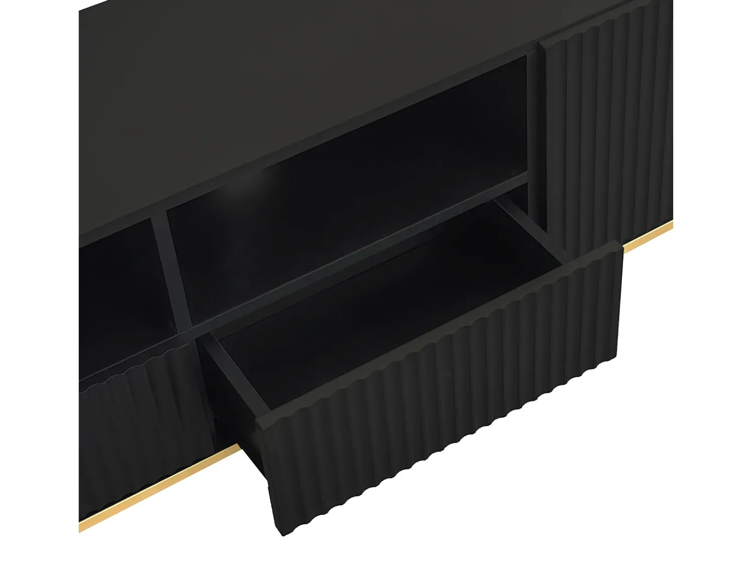 Móvel De Tv* Móvel de TV 165x36x55 cm com armazenamento, 2 portas e 2 gavetas, Móvel de TV baixo, Pés dourados, Preto