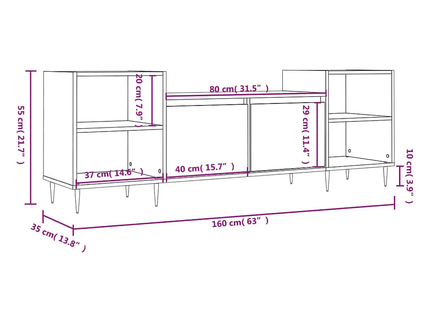 Móvel De Tv|vidaxl Móvel de TV 160x35x55 cm derivados de madeira carvalho fumado Castanho