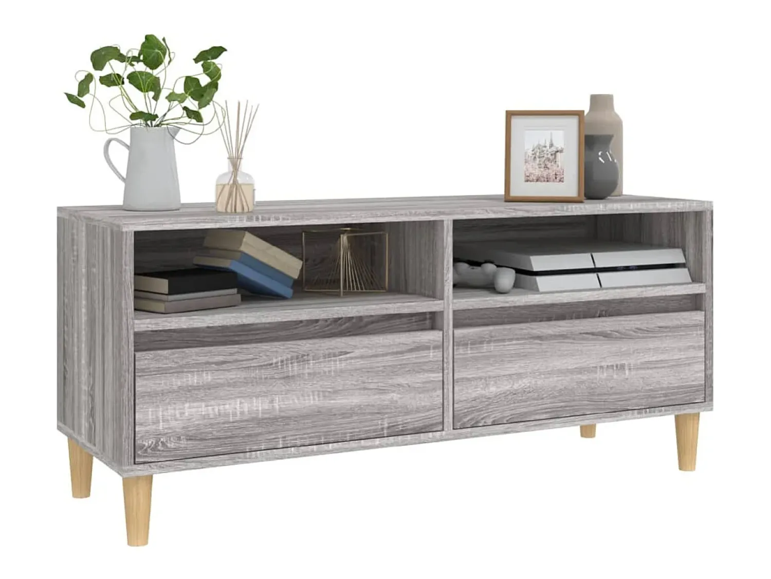 Outlet Móvel de TV 100x34,5x44,5 cm derivados madeira sonoma PT602423 Cinzento