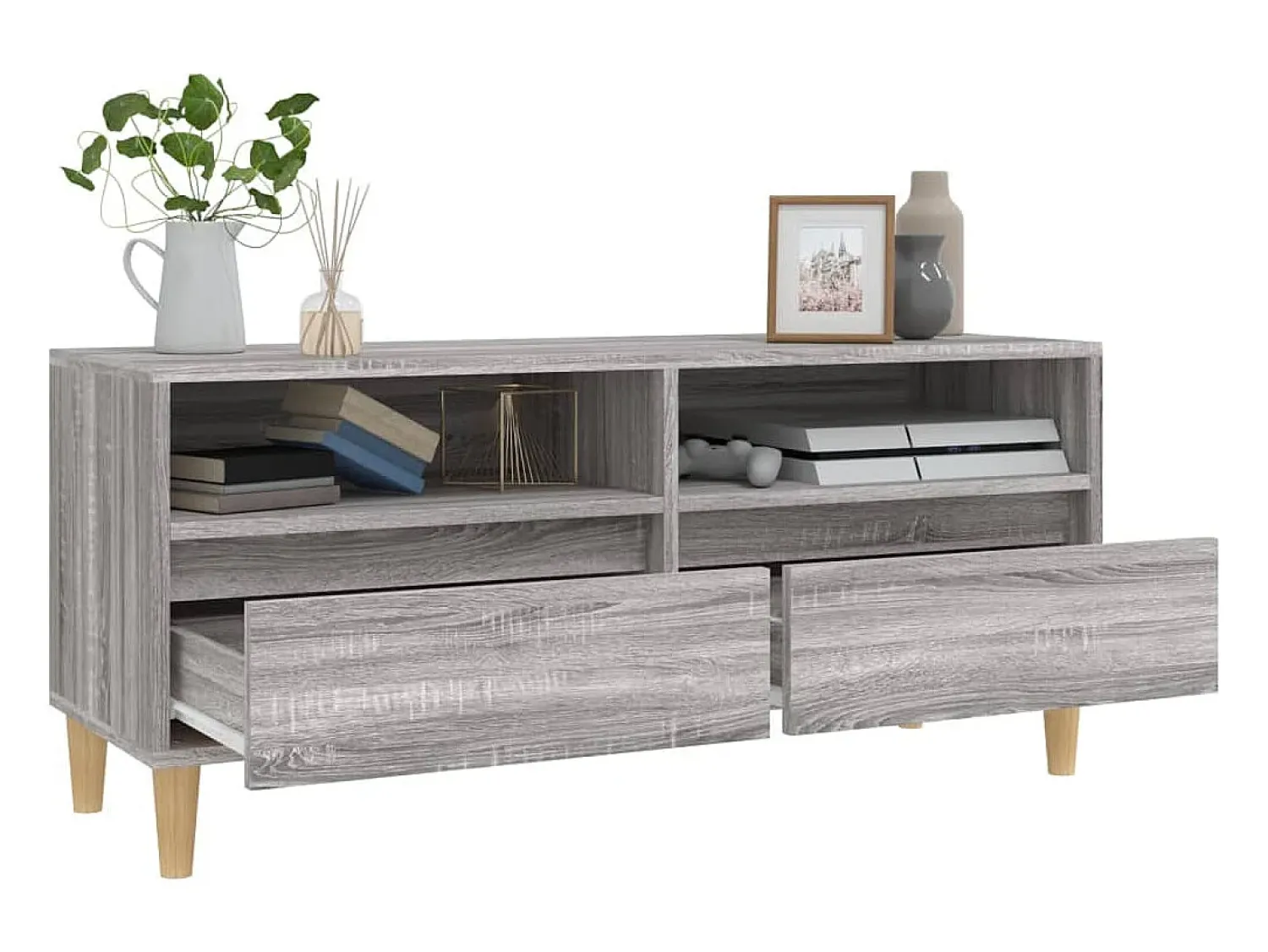 Outlet Móvel de TV 100x34,5x44,5 cm derivados madeira sonoma PT602423 Cinzento